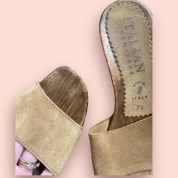 Italian Shoemakers Wooden Heel Leather Sandal Made In Italy Size 7.5 - Picture 5 of 6